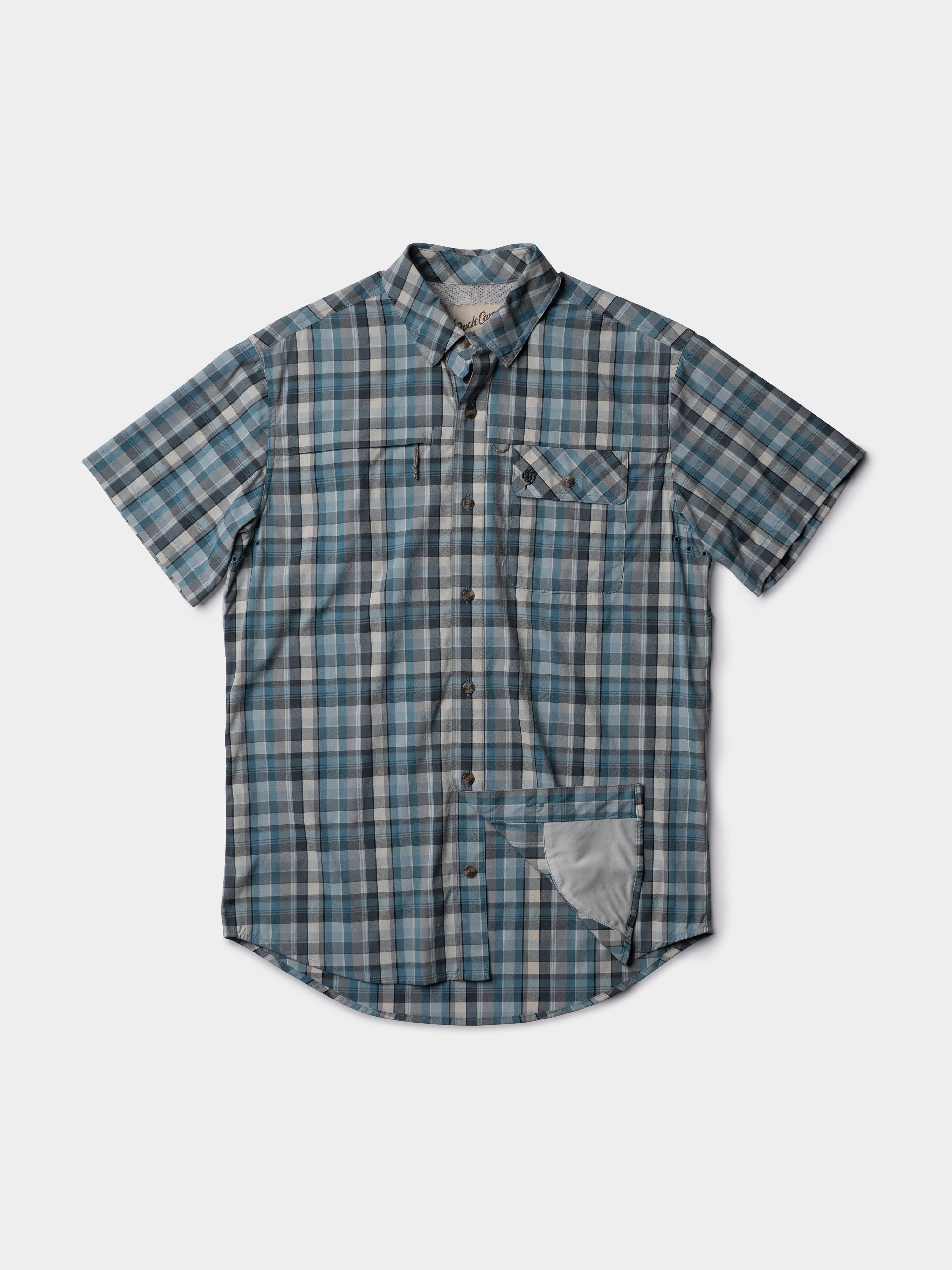 Poncho Fishing Shirt | Grey Blue Plaid Short Sleeve
