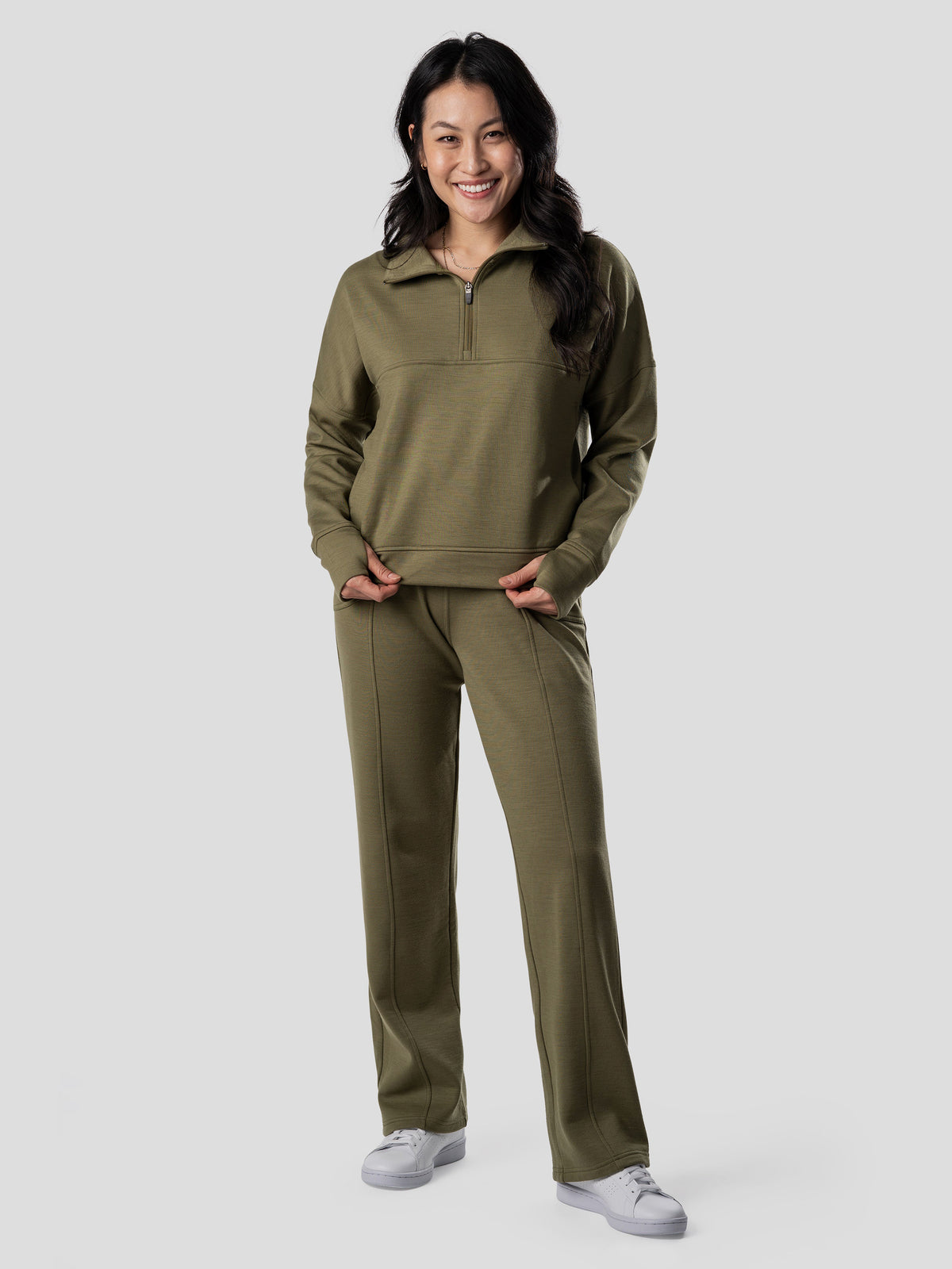 Women's Barton Fleece Quarter Zip - Military Green – Duck Camp
