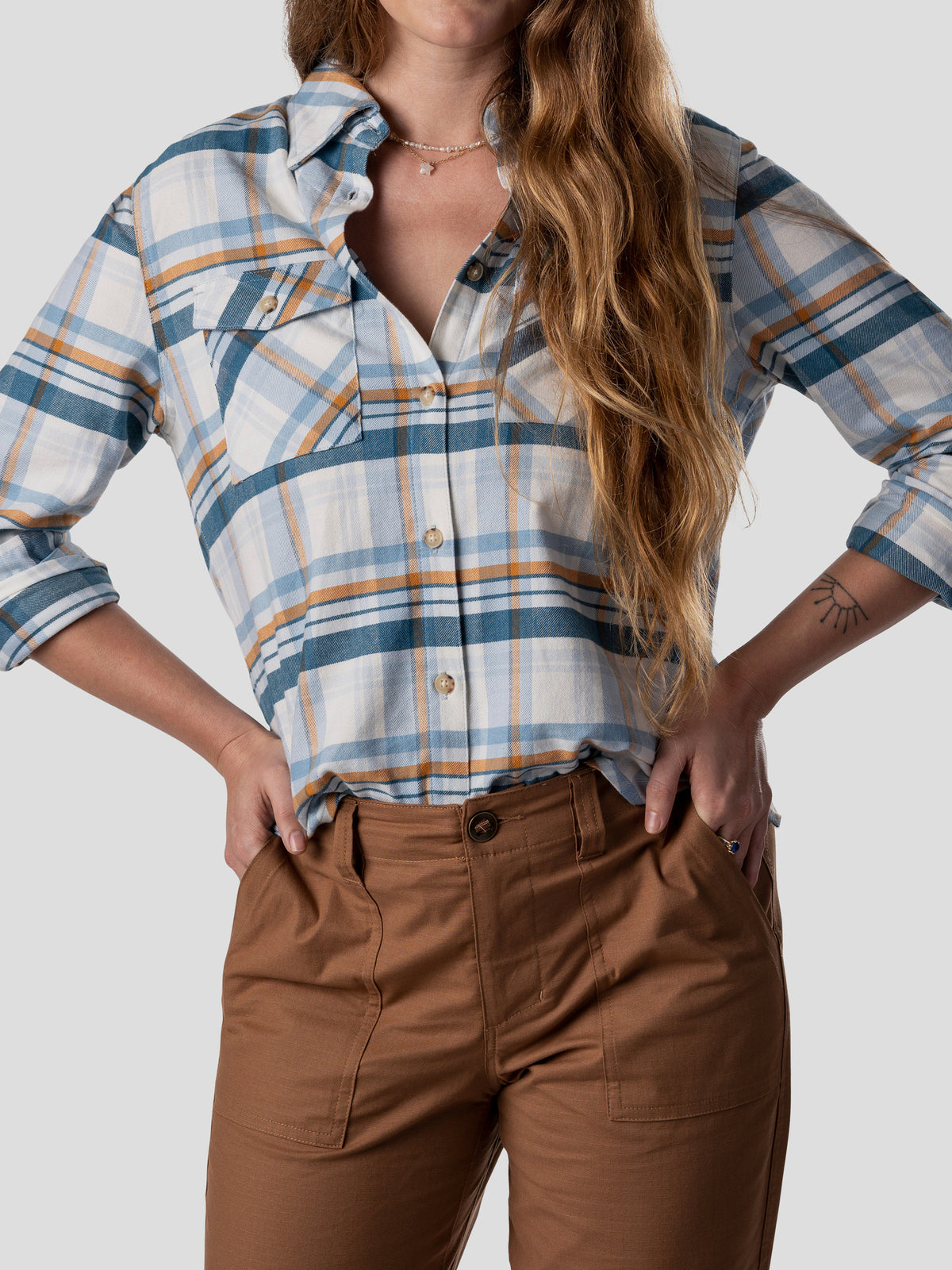 Twill Utility-Pocket Tunic Camp Shirt for Women