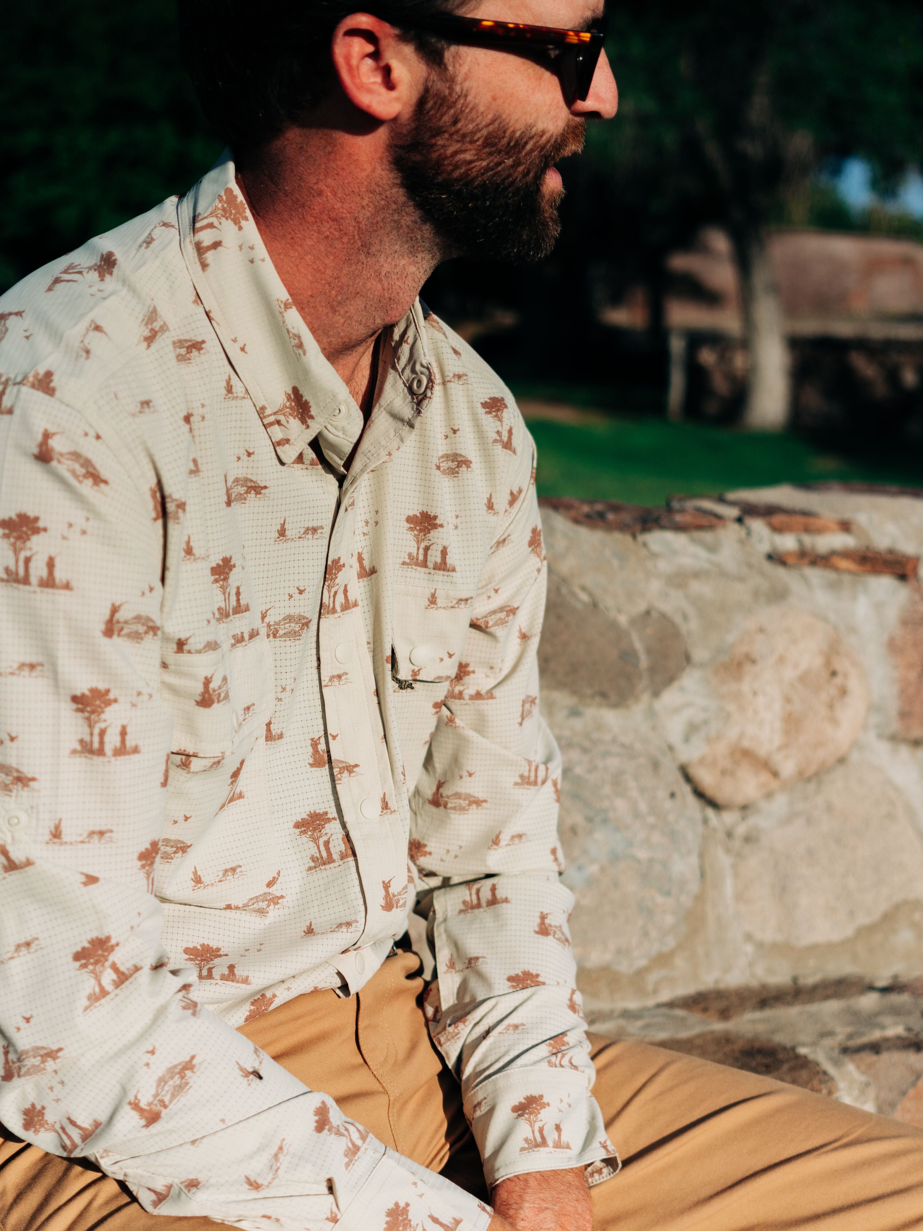 Men's Cast & Blast Perforated Shirt - Long Sleeve - Opening Day Sand Dollar