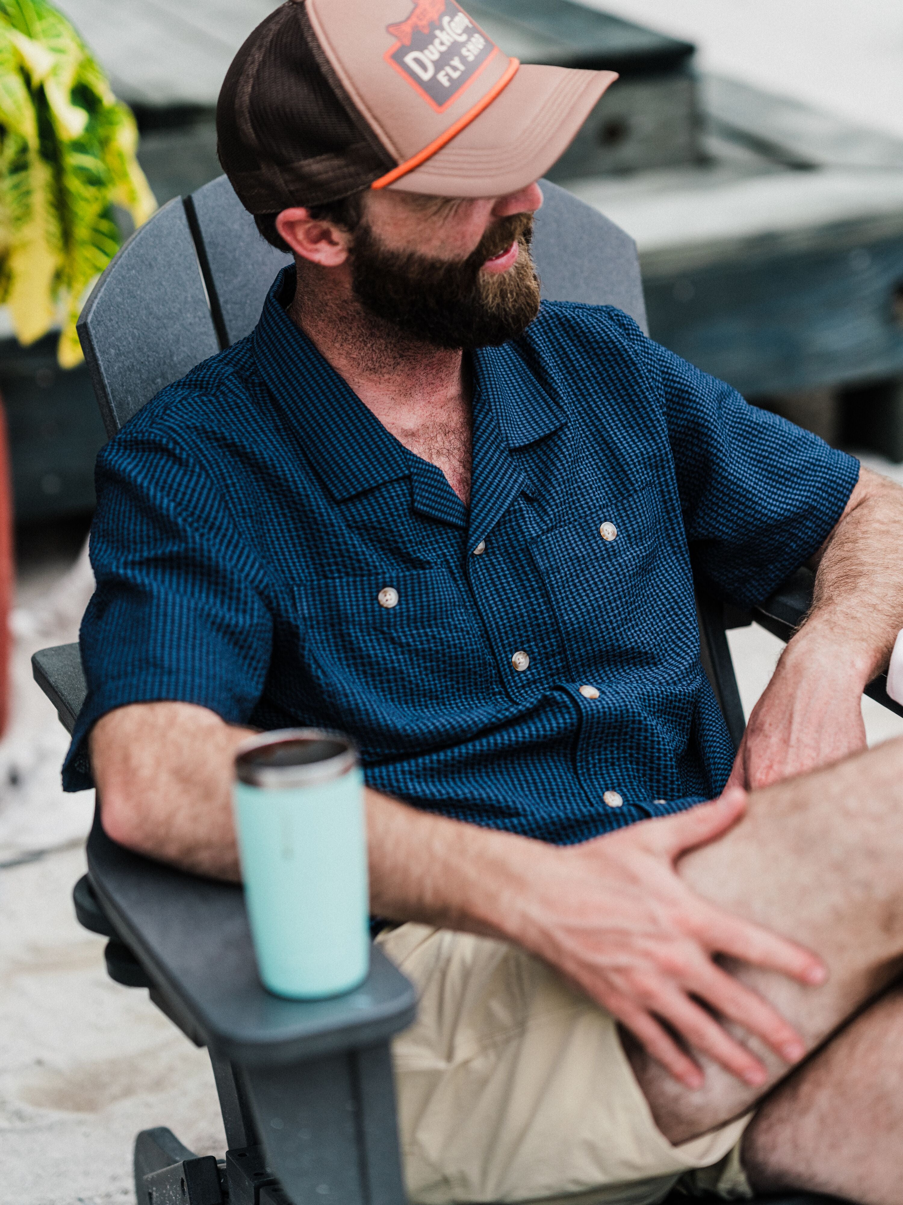 M's Coastal Seersucker Shirt Short Sleeve - Navy Blue