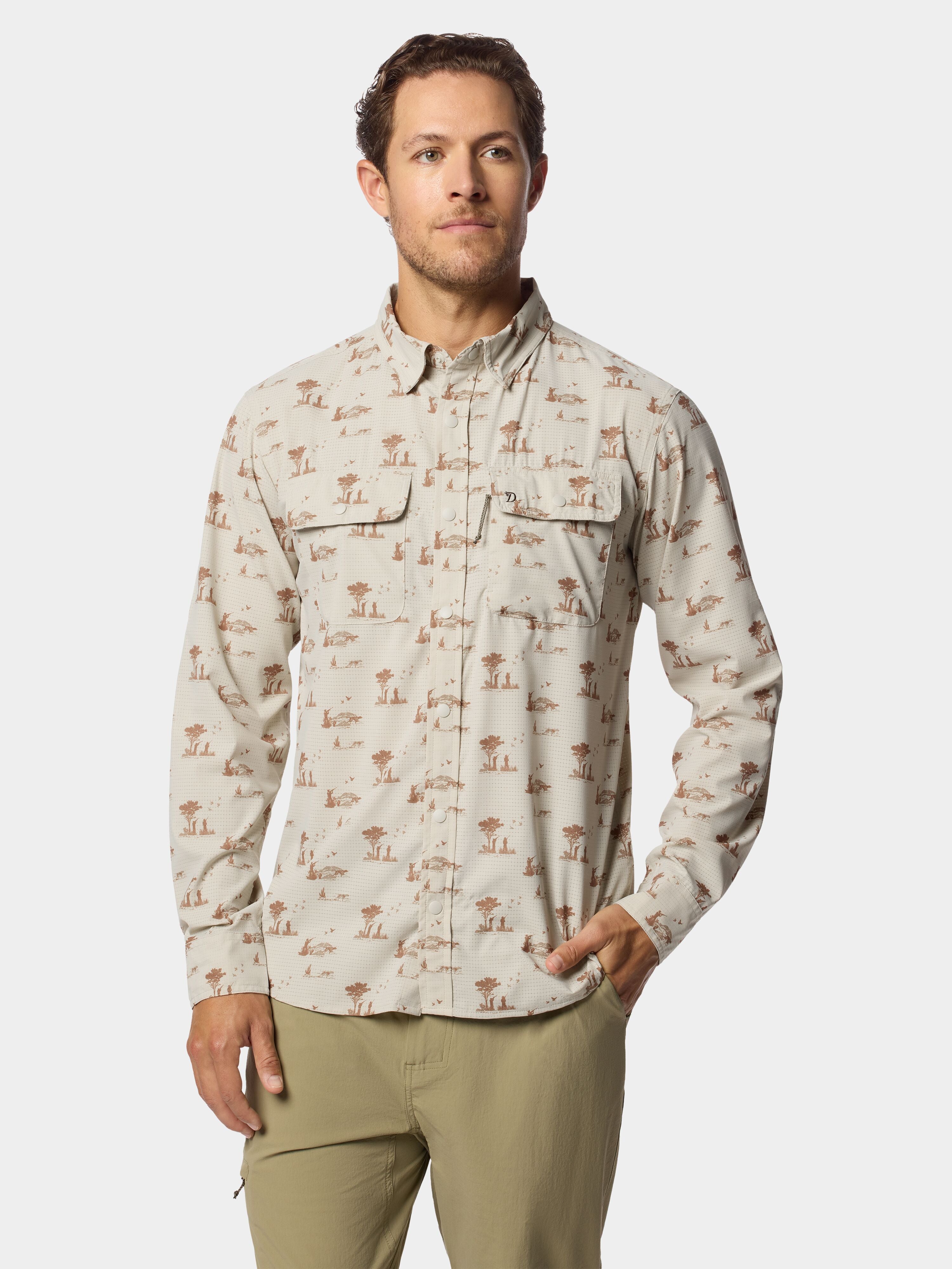 Men's Cast & Blast Perforated Shirt - Long Sleeve - Opening Day Sand Dollar