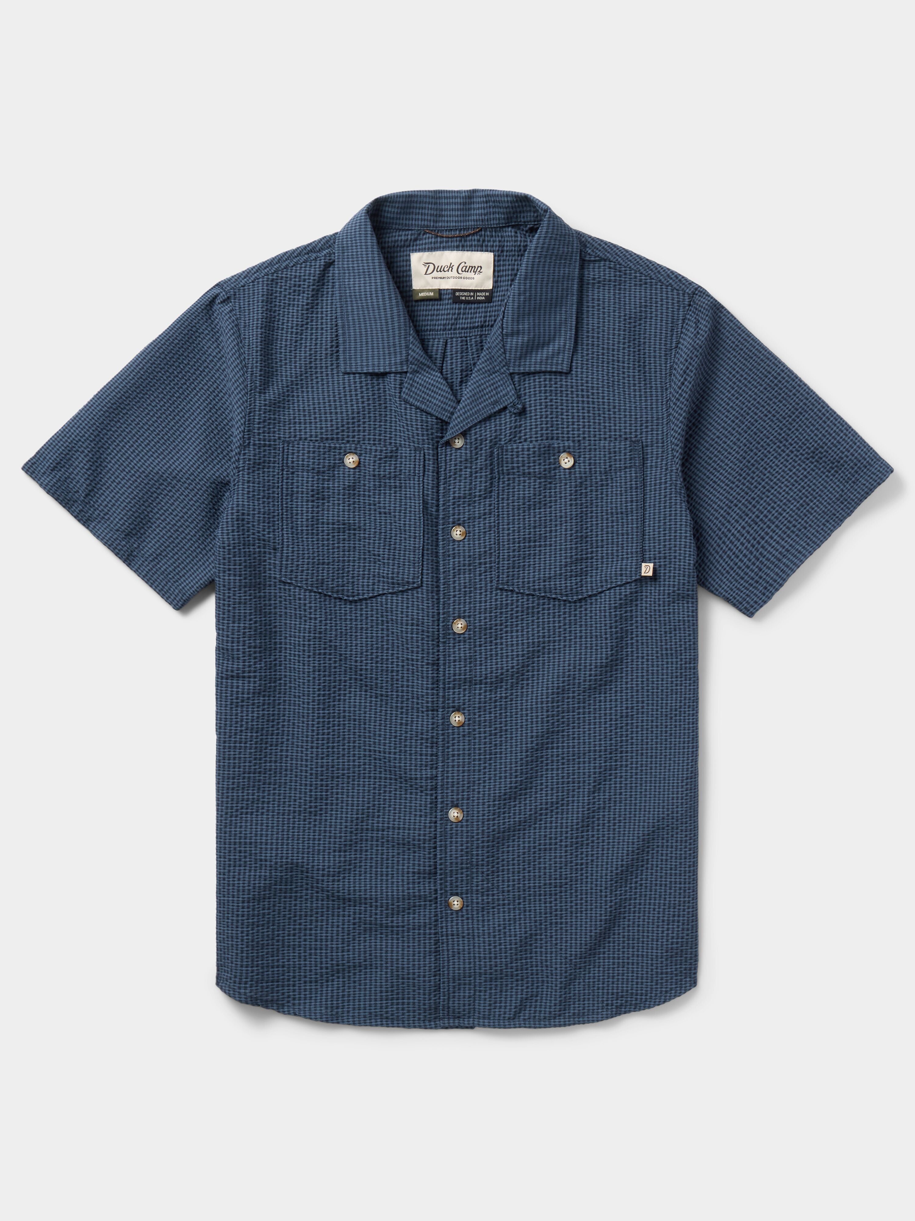 M's Coastal Seersucker Shirt Short Sleeve - Navy Blue