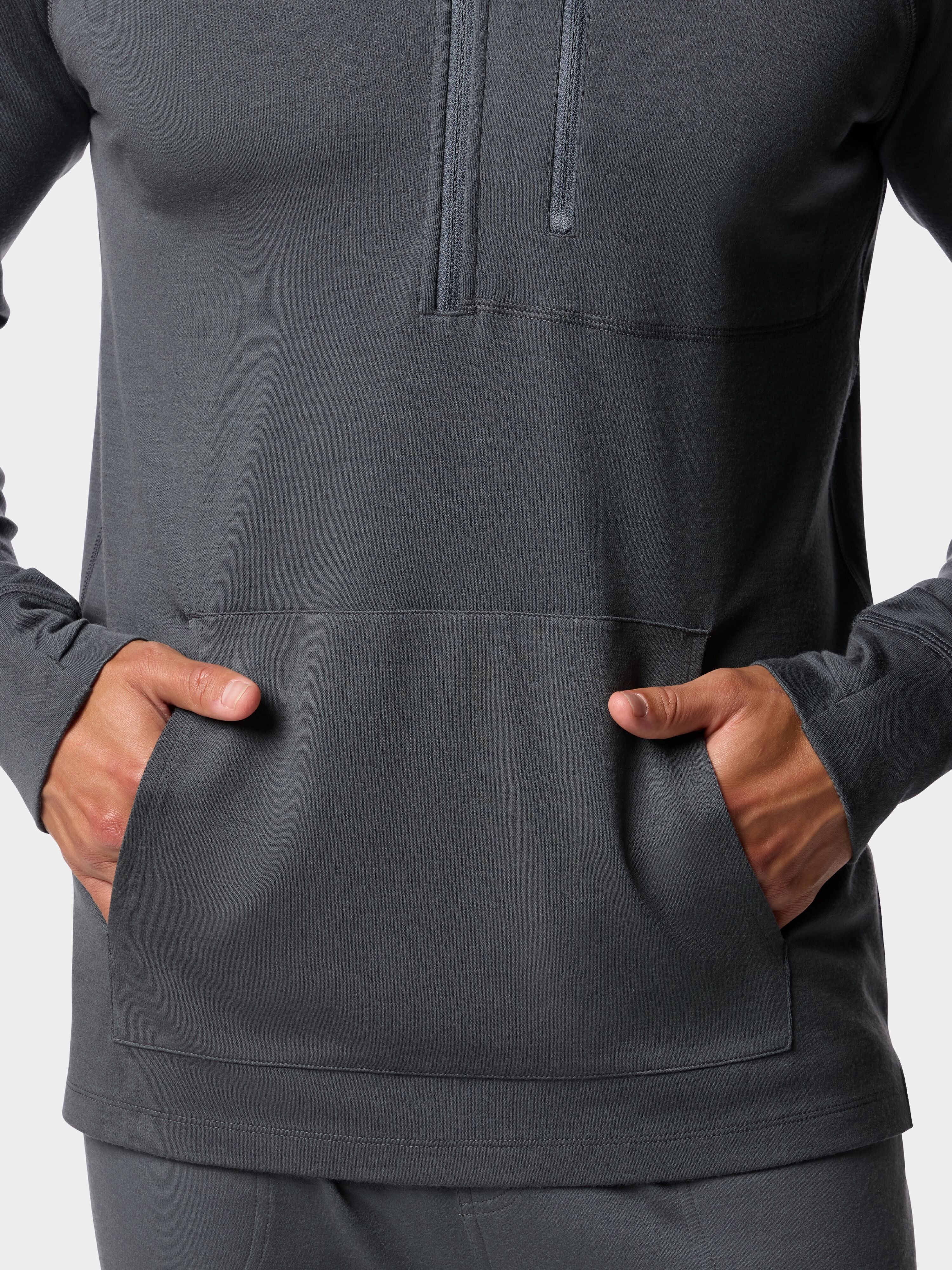 Men's Merino Half Zip Hoodie - Charcoal