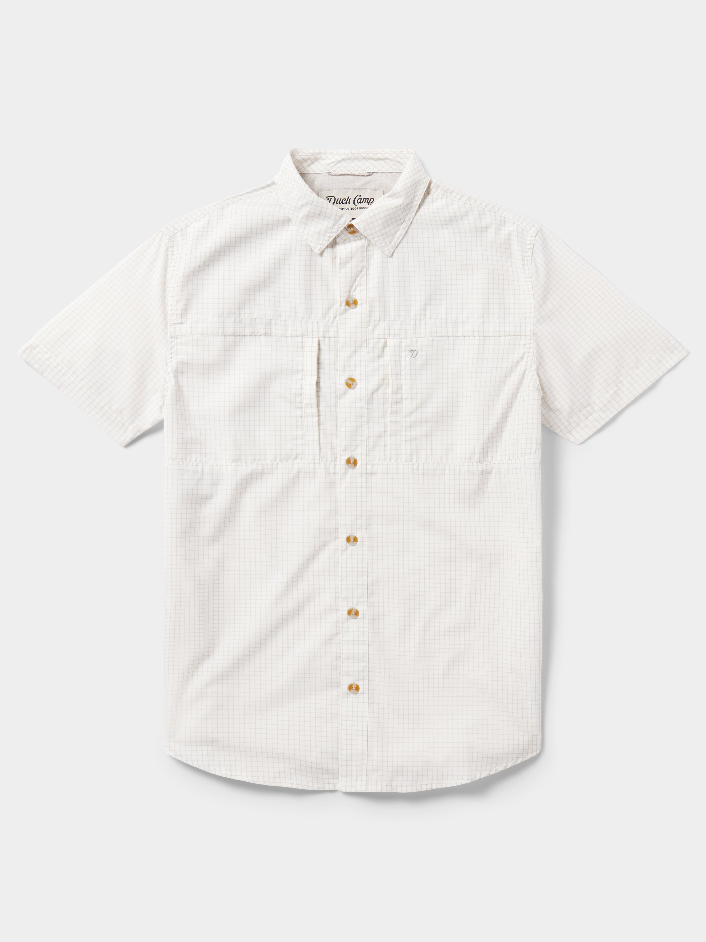 MHL.│mens│shirt M's Helm Shirt Short Sleeve - White Oyster Grid – Duck Camp